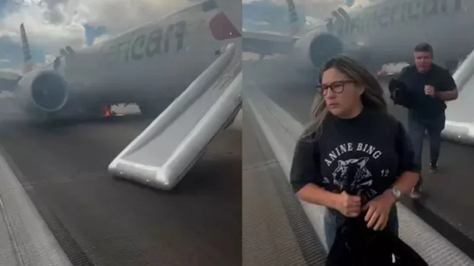 Veja vídeo: Avião da American Airlines pega fogo durante decolagem e causa pânico nos EUA