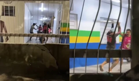 Veja o vídeo: com pau na mão, homem inicia pancadaria em delegacia no Jorge Teixeira