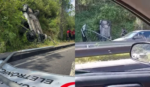 Veja o vídeo: Mãe e filho capotam carro na Avenida das Flores e escapam sem ferimentos graves