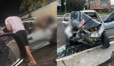 Veja o vídeo: Pai, filho e nora ficam gravemente feridos após colisão contra poste na estrada da Ponta Negra