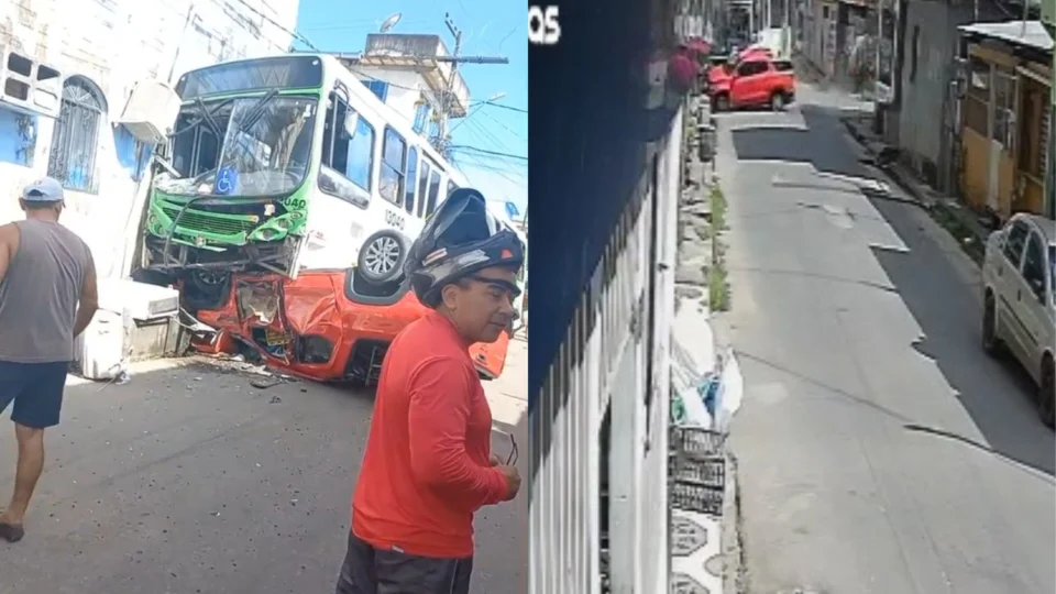 Veja o vídeo: Picape vai parar em baixo de ônibus da linha 223 no Lírio do Vale