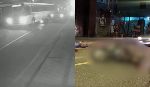 Veja o vídeo: Motociclista bate em picape, cai e é atropelado por ônibus no bairro Compensa