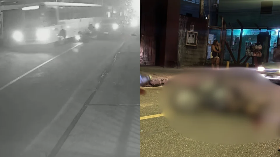 Veja o vídeo: Motociclista bate em picape, cai e é atropelado por ônibus no bairro Compensa