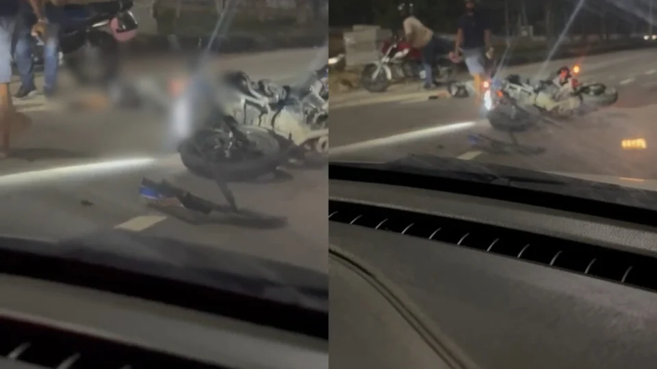 Veja o vídeo: Motociclista e passageiro são arremessados após forte colisão com carro na avenida do Turismo