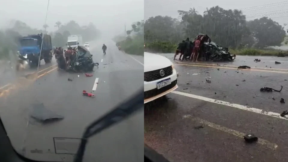 Vídeo: Carro fica completamente destruído após grave acidente na AM-070, em Manacapuru
