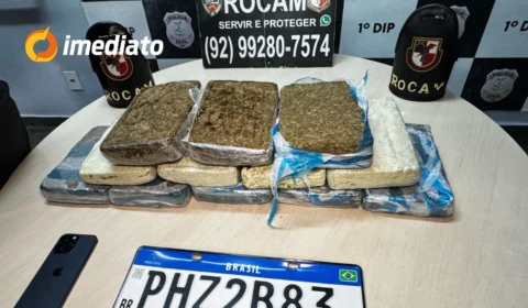 Rocam prende traficante com mais de 10 kg de drogas dentro de carro na Avenida Nilton Lins, em Manaus