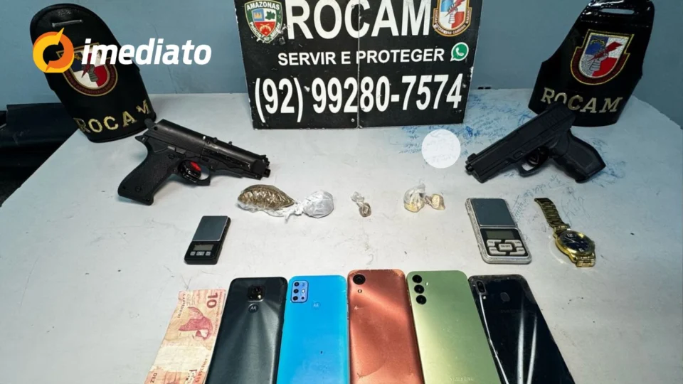 Rocam prende três assaltantes armados com simulacros e celulares roubados na comunidade Fátima 2