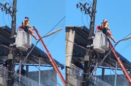 VEJA O VÍDEO: Mulher escala poste e sobe em transformador de energia no Jorge Teixeira