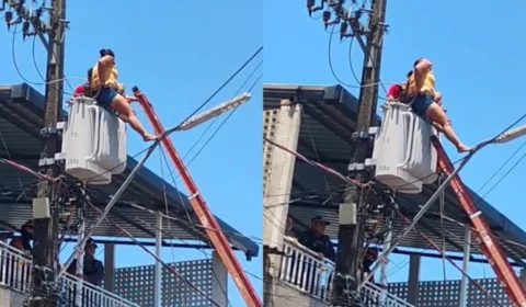 VEJA O VÍDEO: Mulher escala poste e sobe em transformador de energia no Jorge Teixeira