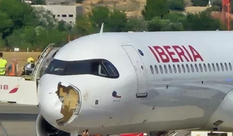 Pânico no ar: colisão com aves danifica fuselagem de avião da Iberia e obriga retorno de emergência