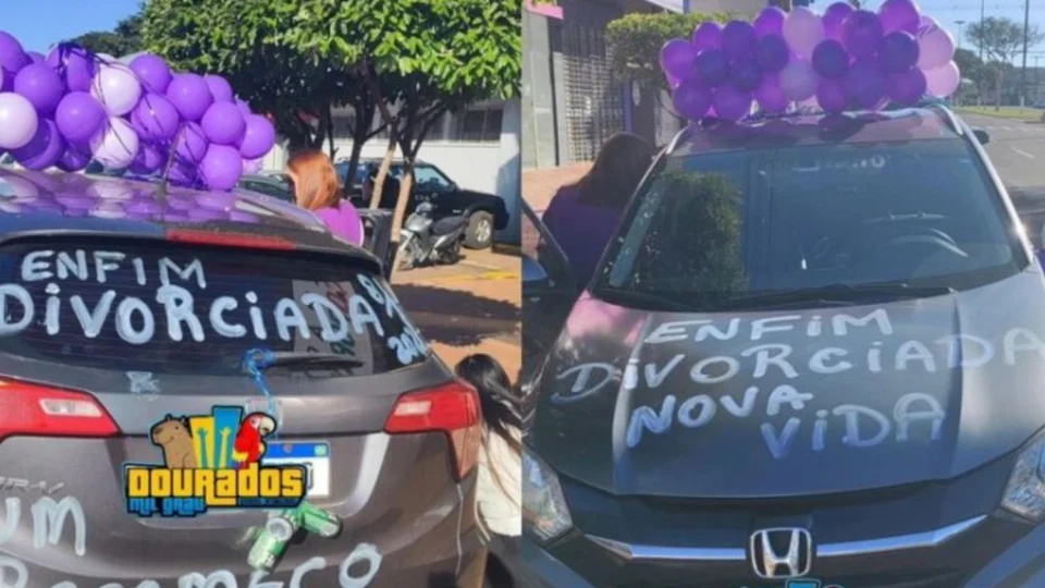 Veja o vídeo: Mulher comemora divórcio com carro decorado e buzinaço e viraliza nas redes sociais