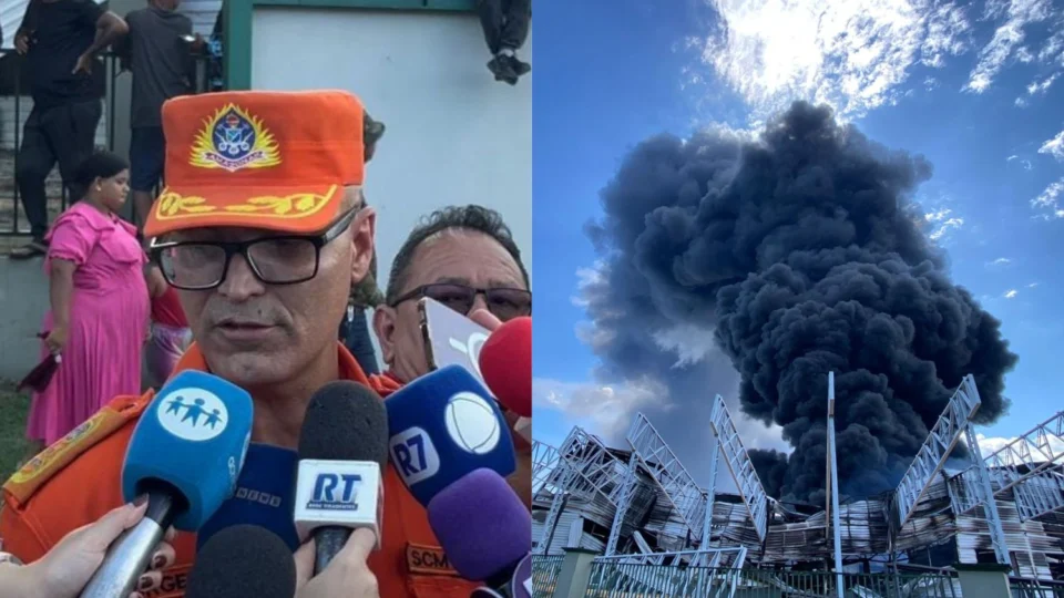 Incêndio de grandes proporções segue ativo no Distrito Industrial II; mais de 90 bombeiros atuam no combate às chamas