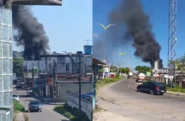 Veja vídeo: Incêndio atinge fábrica de isopor e casas no bairro Santa Etelvina, em Manaus