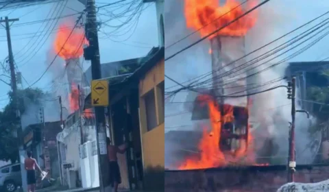 Veja vídeo: Incêndio assustador destrói coifa de peixaria no São Jorge, em Manaus