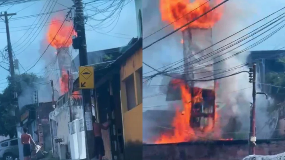 Veja vídeo: Incêndio assustador destrói coifa de peixaria no São Jorge, em Manaus