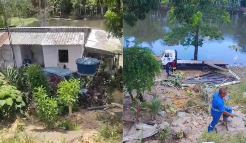 Veja vídeo: Caminhão carregado de ferro capota na estrada do Tarumã, em Manaus