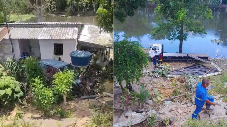 Veja vídeo: Caminhão carregado de ferro capota na estrada do Tarumã, em Manaus