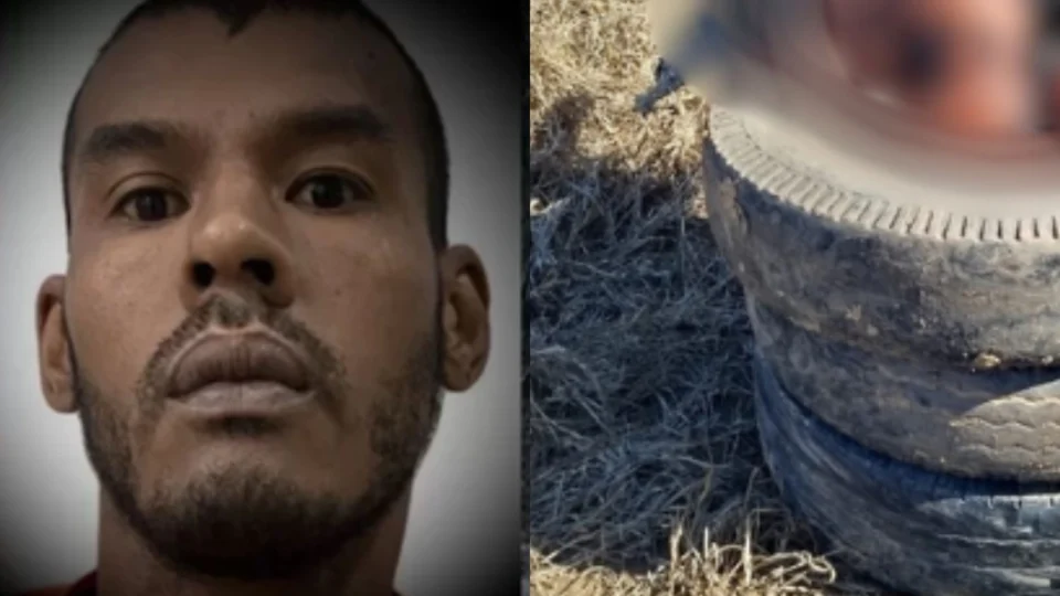 Veja a foto: corpo é achado de cabeça para baixo e queimado dentro de pneus em canavial de Pernambuco