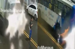Veja o vídeo: pedestre é atropelado ao tentar atravessar avenida e quase é esmagado por ônibus no Alvorada