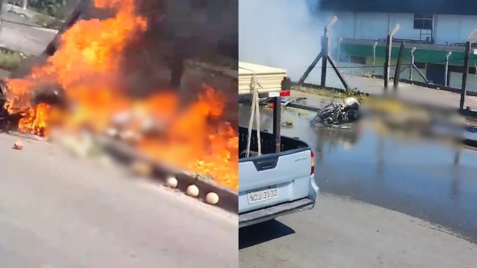 Veja momento do acidente que matou motociclista carbonizado no Distrito Industrial