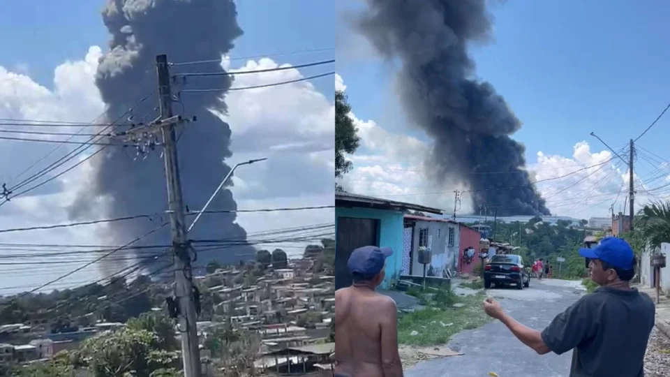 Veja os vídeos: Incêndio de grandes proporções atinge área no Jorge Teixeira e fumaça pode ser vista de longe