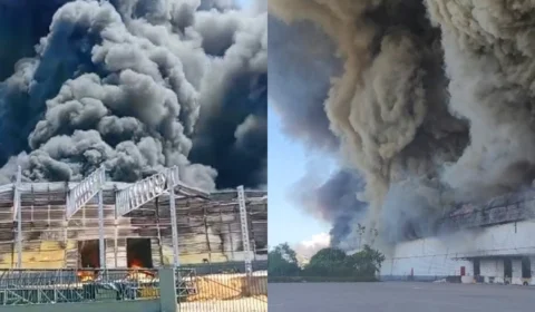 Veja os vídeos: Incêndio de grandes proporções atinge empresa no Distrito Industrial II