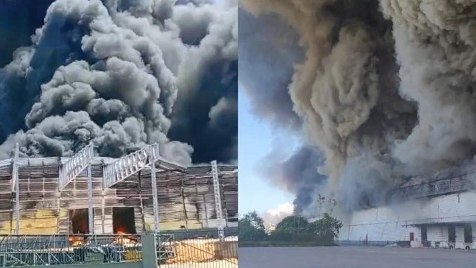 Veja os vídeos: Incêndio de grandes proporções atinge empresa no Distrito Industrial II