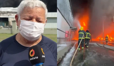 Veja o vídeo: Pai de bombeiro se emociona ao levar alimento para o filho após mais de 18 horas de combate ao incêndio na EFFA Motors