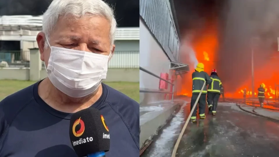 Veja o vídeo: Pai de bombeiro se emociona ao levar alimento para o filho após mais de 18 horas de combate ao incêndio na EFFA Motors