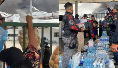 Veja o vídeo: Mais de 500 motoboys se unem para levar alimentos a bombeiros após 24h de incêndio na Effa Motors no Distrito Industrial II