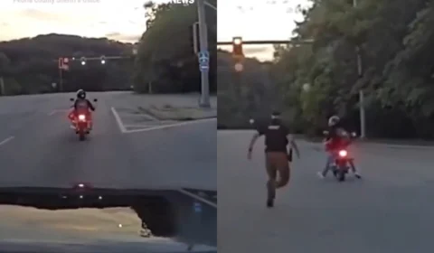 Veja o vídeo: Ladrão de moto se dá mal após ficar sem combustível enquanto fugia da polícia nos EUA