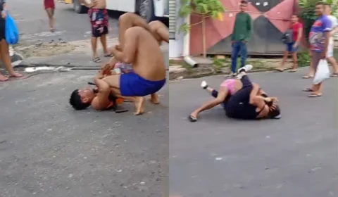 Veja o vídeo: ‘Deixa só os dois’, diz popular durante briga estilo MMA que parou o trânsito no Puraquequara