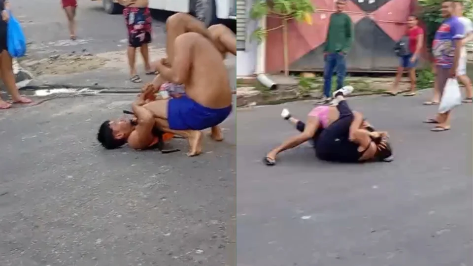 Veja o vídeo: ‘Deixa só os dois’, diz popular durante briga estilo MMA que parou o trânsito no Puraquequara
