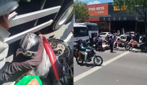 Veja o vídeo: Motociclista fica preso entre dois caminhões em acidente grave na Cosme Ferreira