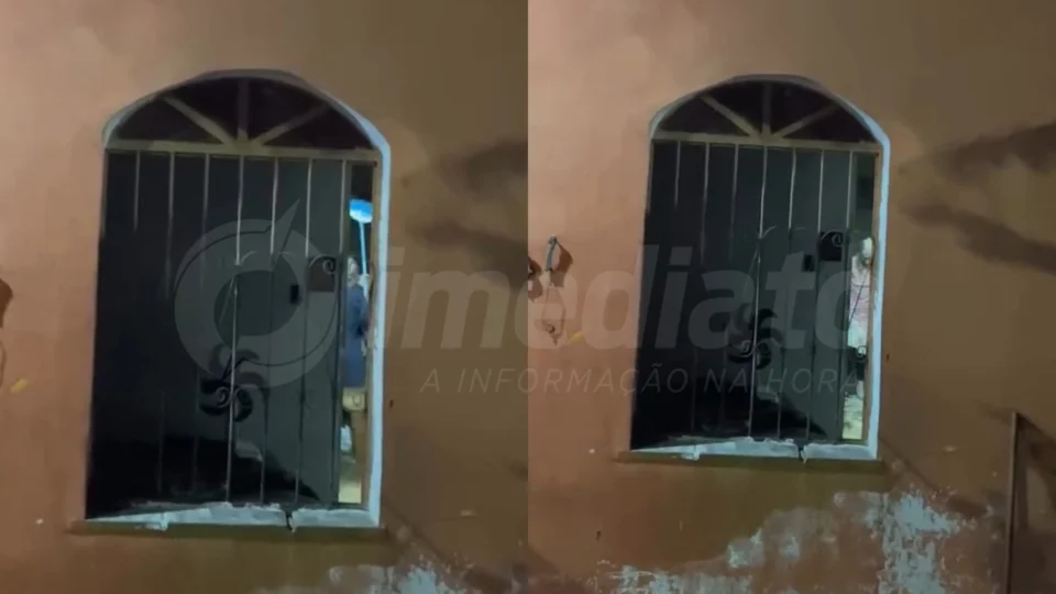 Veja o vídeo: Filho surta, agride mãe idosa com golpes de vassoura e ameaça a polícia