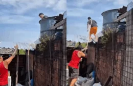 Veja o vídeo: Funcionário de padaria tenta escapar de linchamento subindo em telhado após confusão com motoboy no Flores