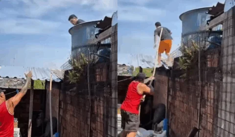 Veja o vídeo: Funcionário de padaria tenta escapar de linchamento subindo em telhado após confusão com motoboy no Flores