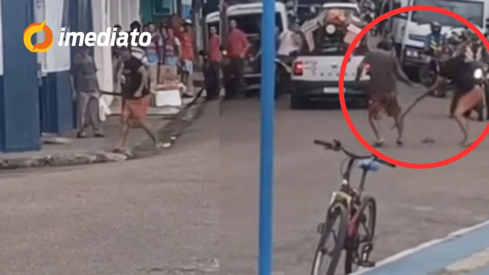 VEJA VÍDEO: Homens brigam com terçados e pedras no meio da rua em Manacapuru, no Amazonas