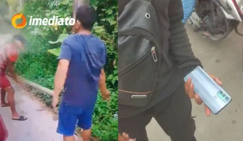 VEJA VÍDEO: Suposto assaltante é castigado com pauladas na mão após furtar celular de motorista de aplicativo em Manaus