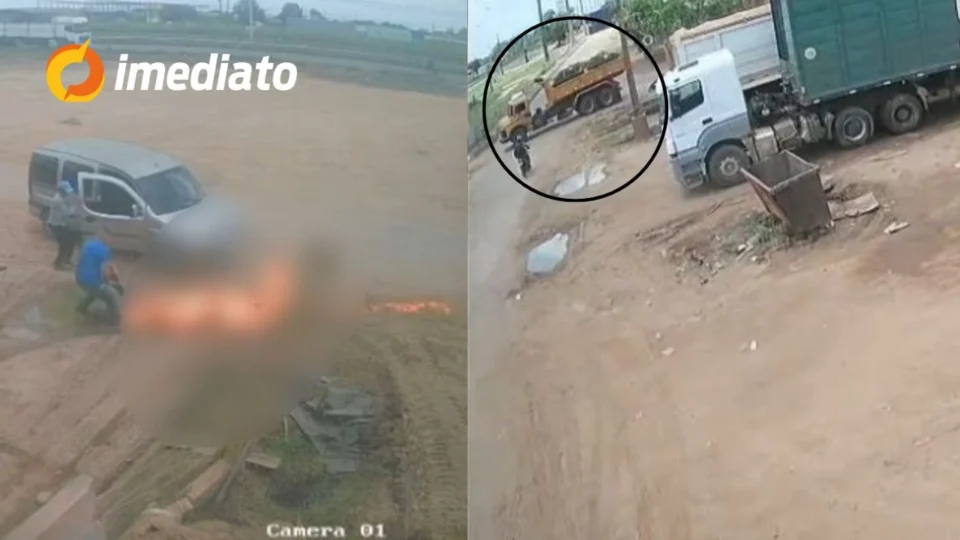 IMAGENS FORTES: Motociclista pega fogo após moto explodir ao colidir com caminhão em Boa Vista