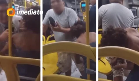 VÍDEO: Imagens mostram mulher em situação de rua tentando roubar passageiro dentro de ônibus em Manaus