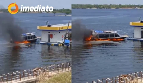 Veja vídeo: Lancha de turismo pega fogo durante abastecimento em Nhamundá