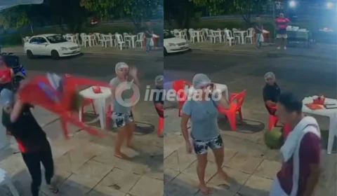 Vídeo mostra cliente furioso atirando coco em atendente durante confusão em churrascaria de Manaus