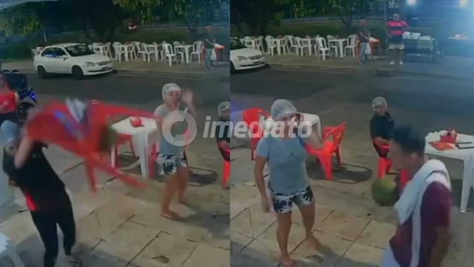 Vídeo mostra cliente furioso atirando coco em atendente durante confusão em churrascaria de Manaus