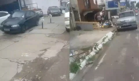 Veja o vídeo: Calçadas ocupadas por carros obrigam pedestres a andar no meio da rua na Avenida Boulevard