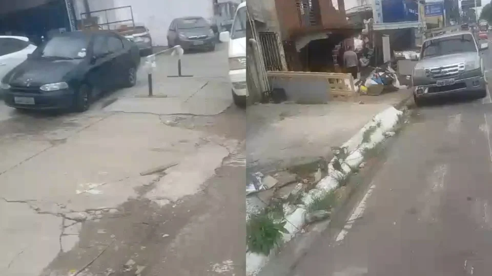 Veja o vídeo: Calçadas ocupadas por carros obrigam pedestres a andar no meio da rua na Avenida Boulevard