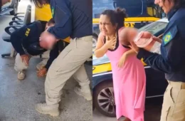 Veja o vídeo: Policial Rodoviário Federal salva bebê de 14 dias engasgada na BR-116 em Fortaleza
