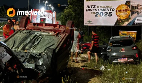 Motorista de aplicativo fica ferido após colisão e capotamento na Ponta Negra; condutor do outro veículo fugiu do local
