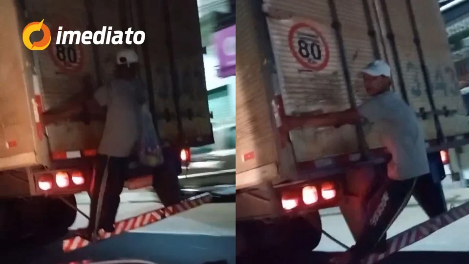 VEJA VÍDEO: Homem é flagrado pegando ‘carona’ na traseira de carreta na Avenida Brasil, em Manaus