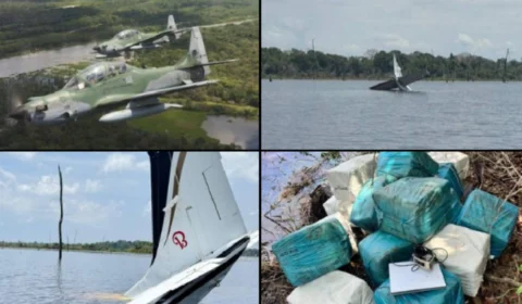 FAB intercepta aeronave ilegal na Amazônia e apreende 380 kg de skunk na represa de Balbina